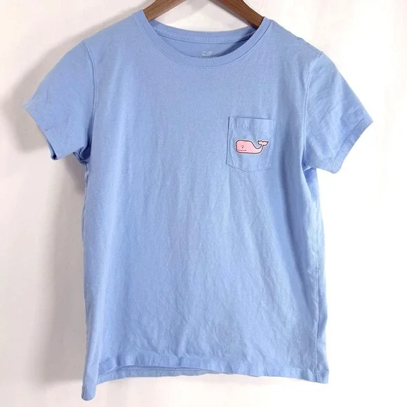 Vineyard Vines T-Shirt Light Blue Kids Large 16 Short Sleeve Pocket Sticker Back - Picture 2 of 9